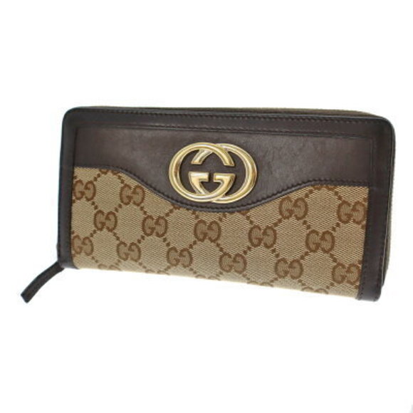 GUCCI GG Canvas Zip Long Wallet Brown Beige Leather - Picture 1 of 6
